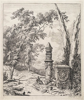 KG 05353
<br/>
Sarcofaag bij twee cipressen
<br/>
<em>Meyeringh, Albert (1645-1714)</em>